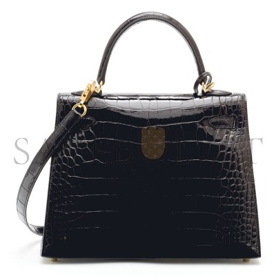 HERMÈS MASTER BLACK ALLIGATOR SELLIER KELLY 25 WITH GOLD HARDWARE (25*17*7cm) 